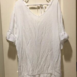 NWT Beachsissi women ruffle Vneck short sleeve cover up tie cord scoop back OS